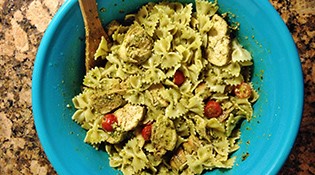 Summer pesto pasta with chicken.